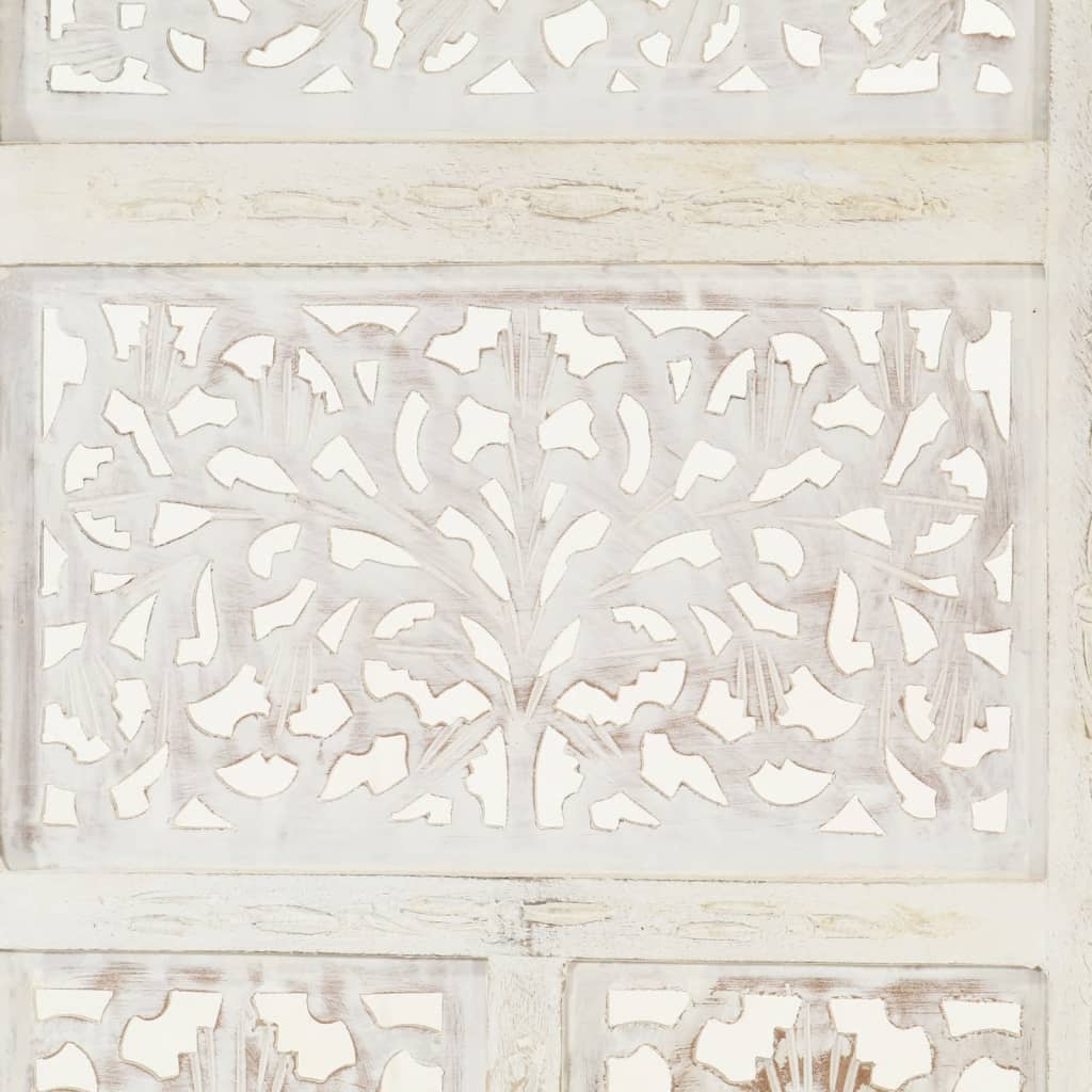 vidaXL Parawan 4-panelowy, rzeźbiony, biały, 160x165 cm, drewno mango