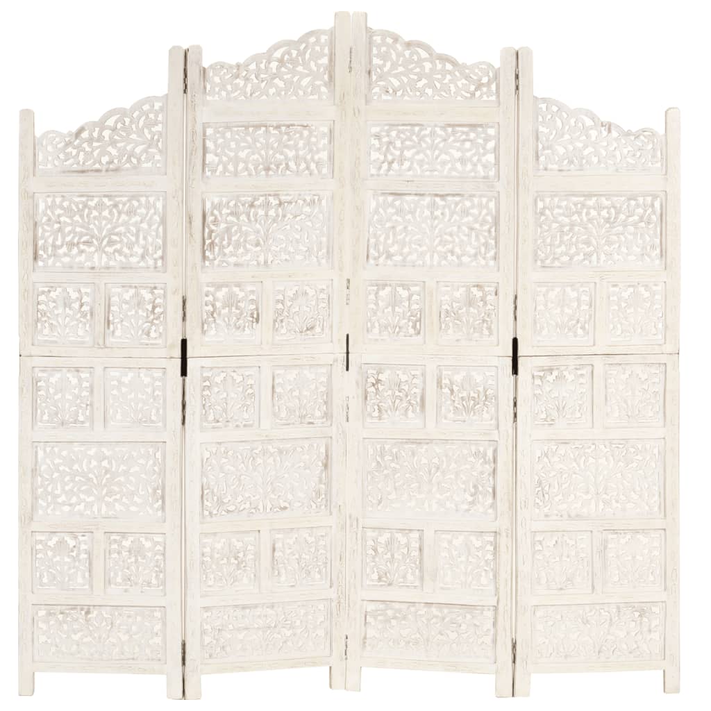 vidaXL Parawan 4-panelowy, rzeźbiony, biały, 160x165 cm, drewno mango