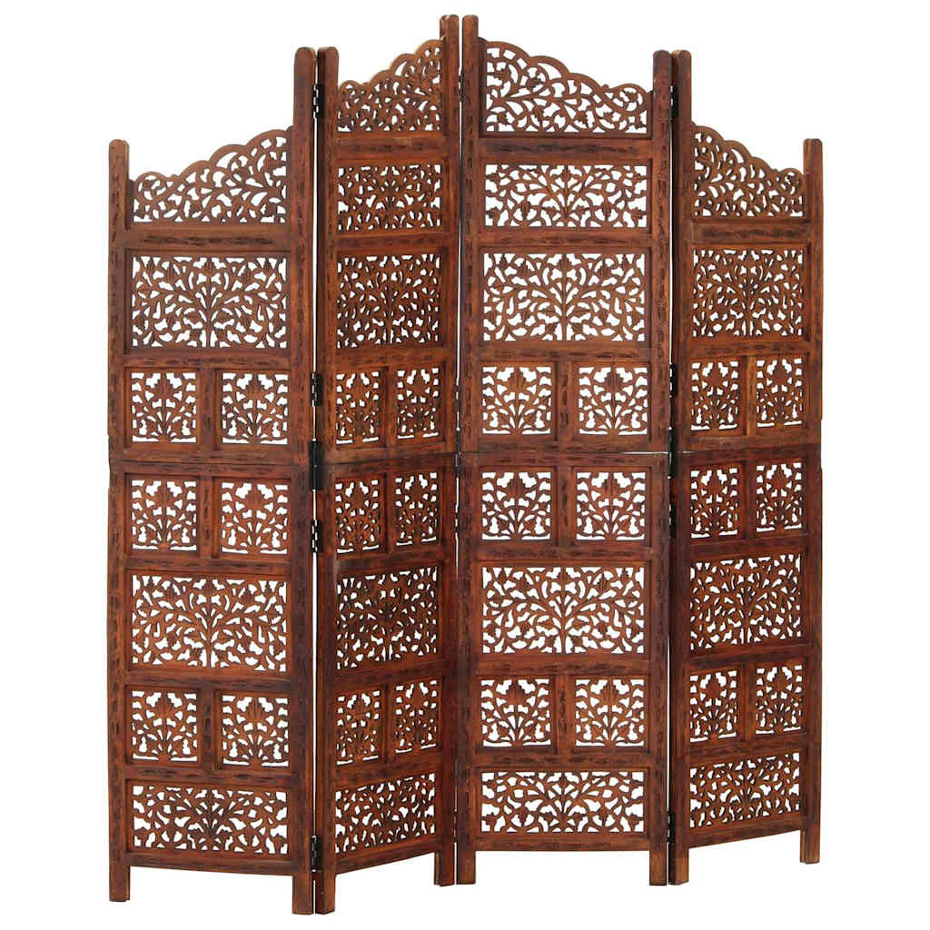vidaXL Parawan 4-panelowy, rzeźbiony, brąz, 160x165 cm, drewno mango