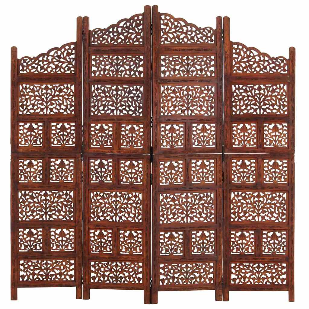 vidaXL Parawan 4-panelowy, rzeźbiony, brąz, 160x165 cm, drewno mango