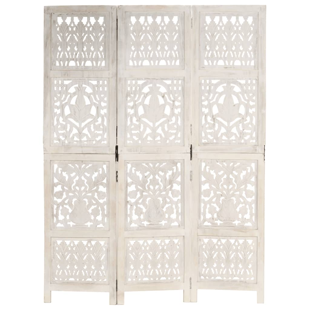 vidaXL Parawan 3-panelowy, rzeźbiony, biały, 120x165 cm, drewno mango