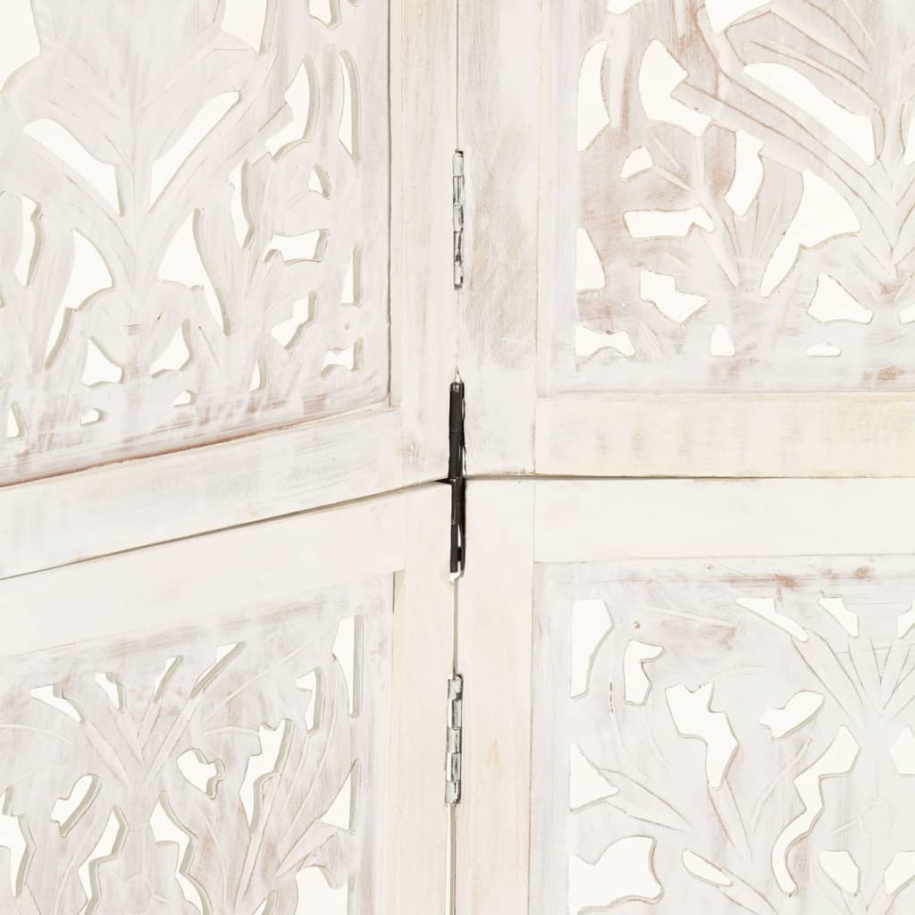 vidaXL Parawan 5-panelowy, rzeźbiony, biały, 200x165 cm, drewno mango