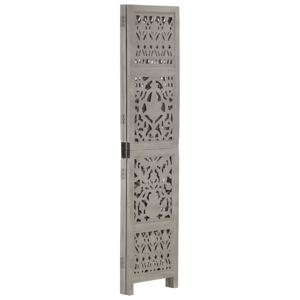 vidaXL Parawan 3-panelowy, rzeźbiony, szary, 120x165 cm, drewno mango
