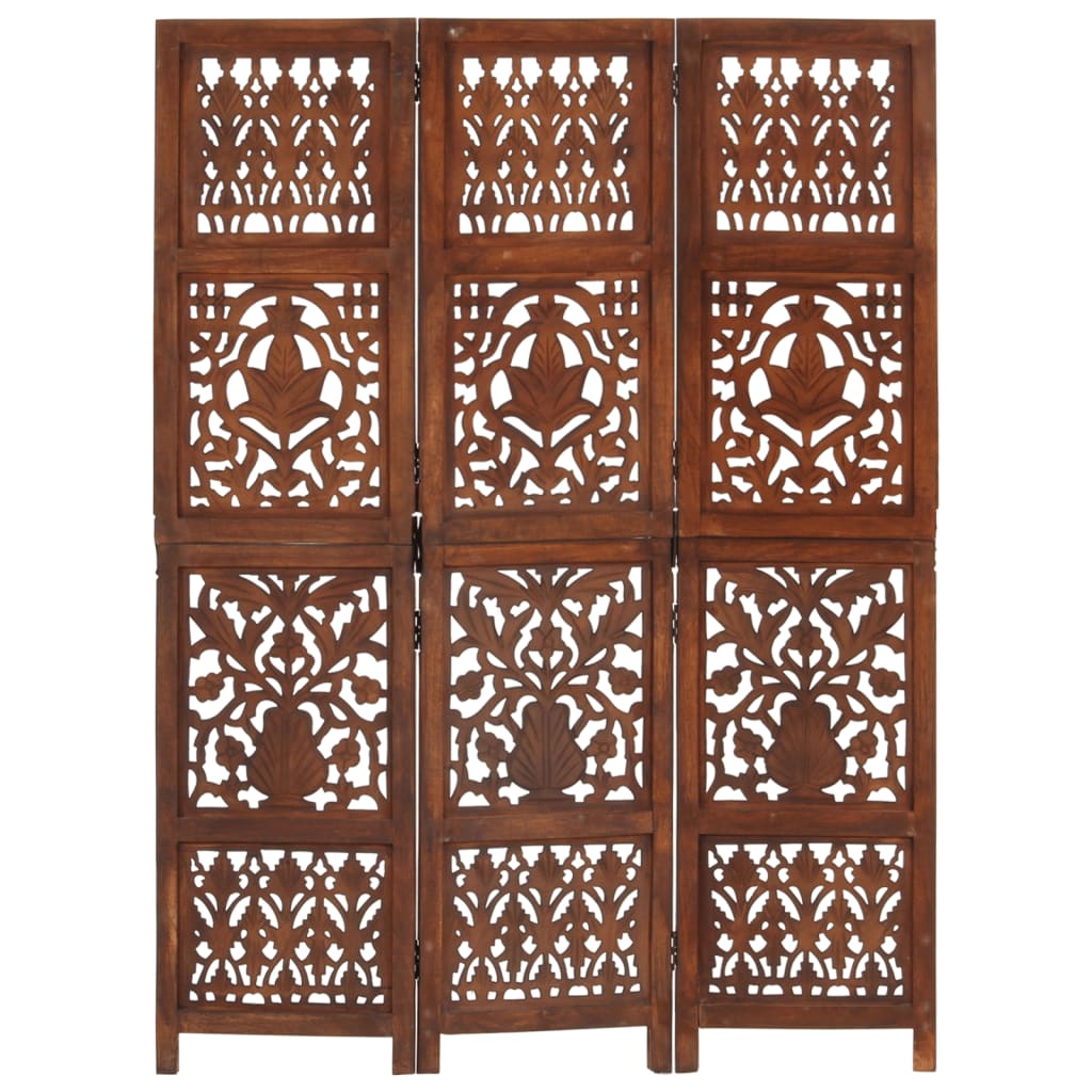 vidaXL Parawan 3-panelowy, rzeźbiony, brązowy 120x165 cm, drewno mango