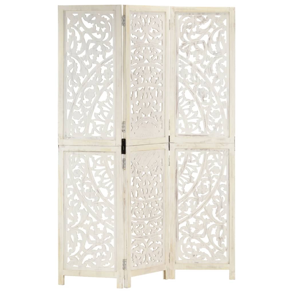 vidaXL Parawan 3-panelowy, rzeźbiony, biały, 120x165 cm, drewno mango