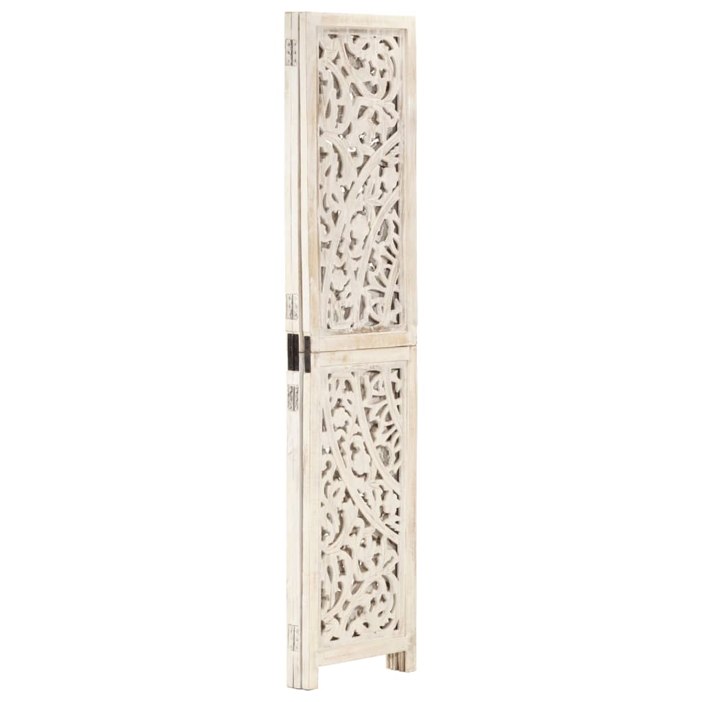 vidaXL Parawan 3-panelowy, rzeźbiony, biały, 120x165 cm, drewno mango
