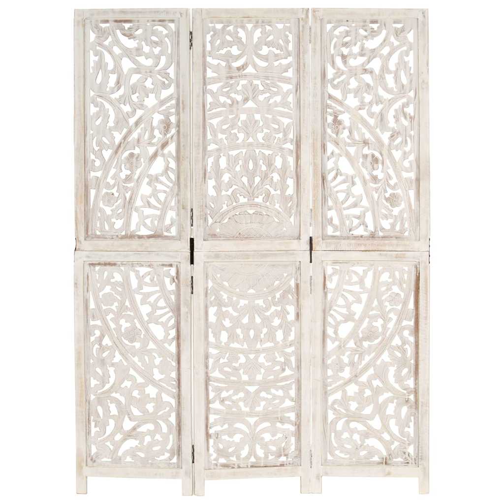 vidaXL Parawan 3-panelowy, rzeźbiony, biały, 120x165 cm, drewno mango