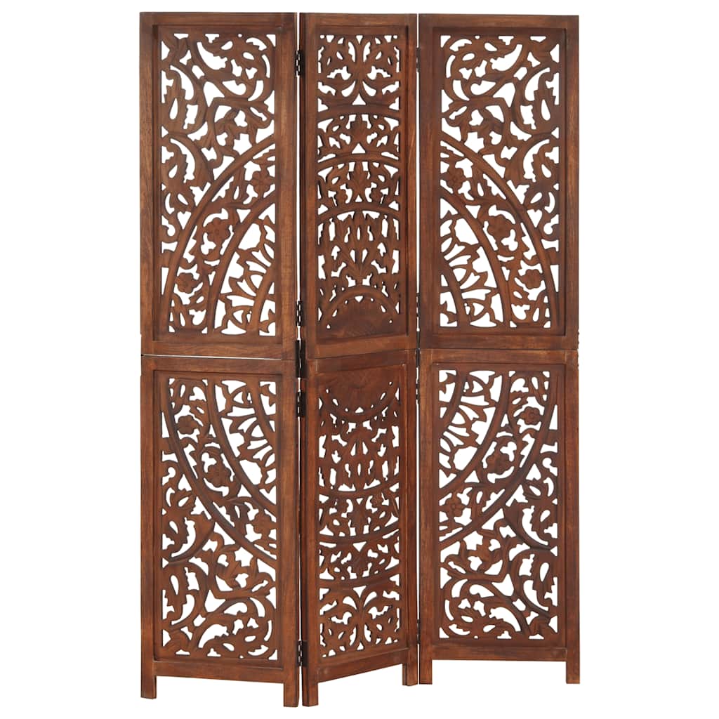 vidaXL Parawan 3-panelowy, rzeźbiony, brązowy 120x165 cm, drewno mango