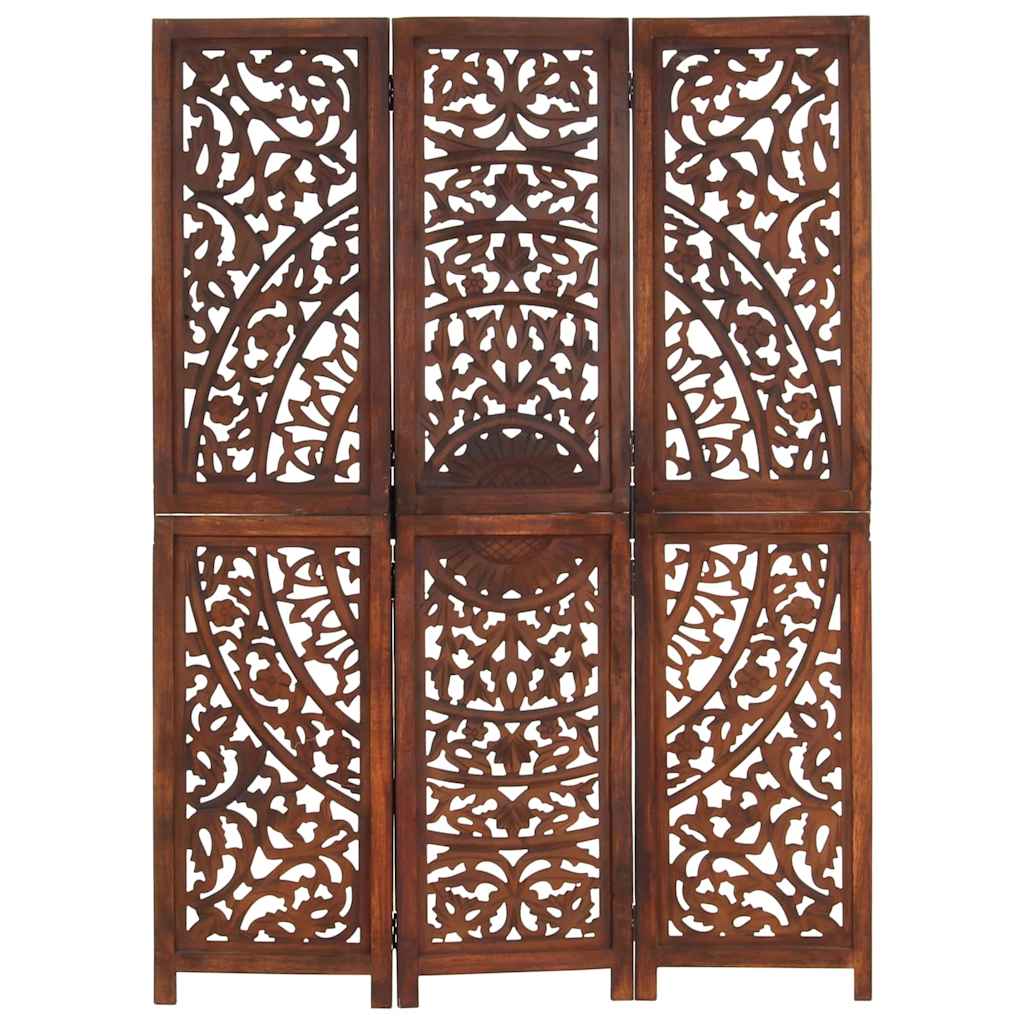 vidaXL Parawan 3-panelowy, rzeźbiony, brązowy 120x165 cm, drewno mango