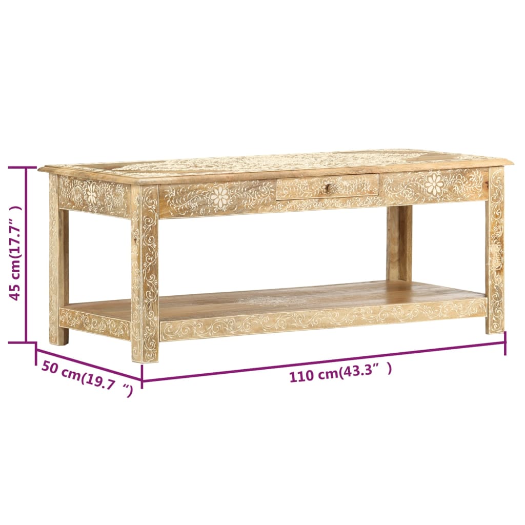 vidaXL Stolik kawowy 110x50x45 cm, lite drewno mango, ręcznie malowane
