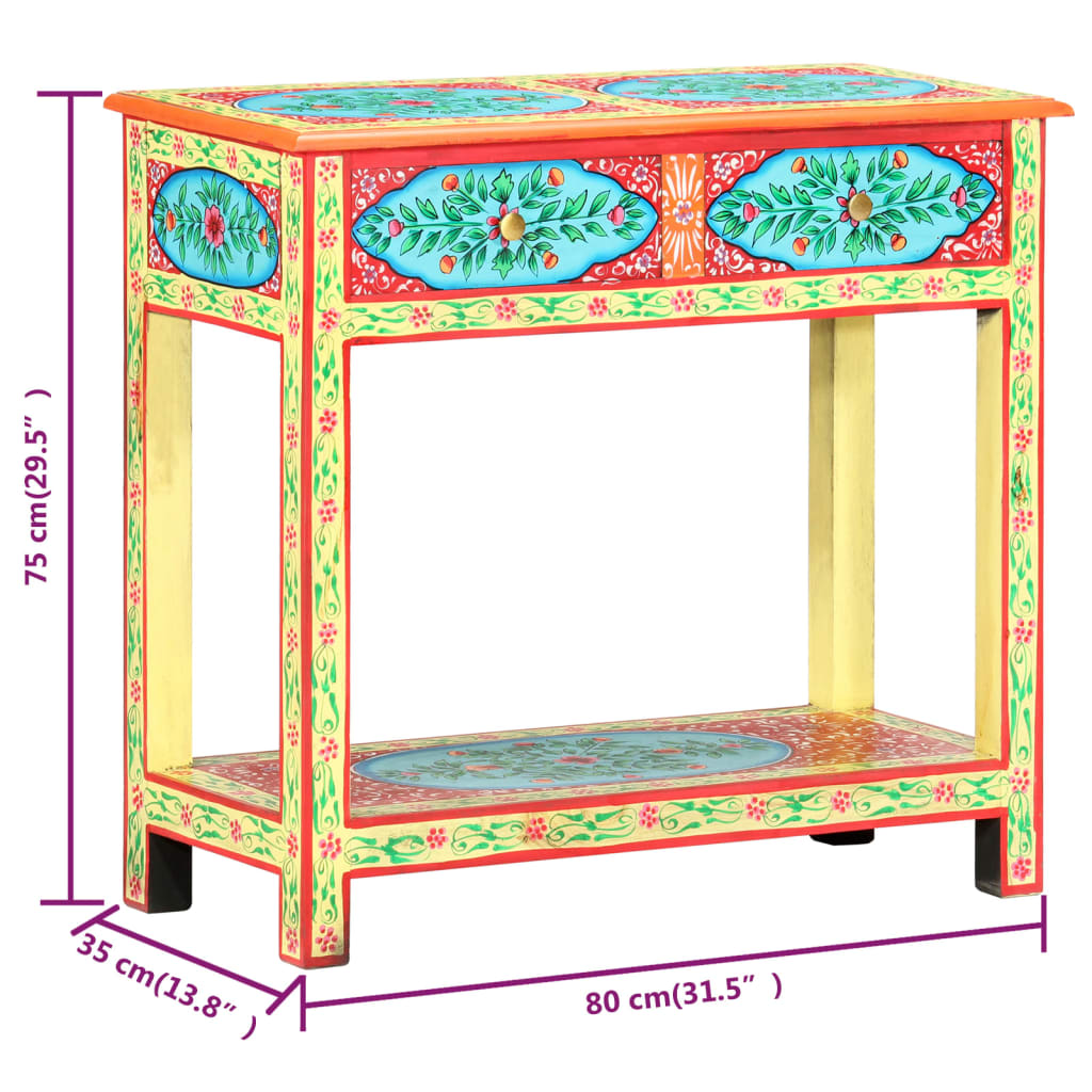 vidaXL Ręcznie malowana konsola, 80x35x75 cm, lite drewno mango