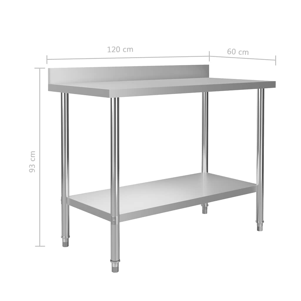 vidaXL Kuchenny stół roboczy z rantem, 120x60x93 cm, stal nierdzewna