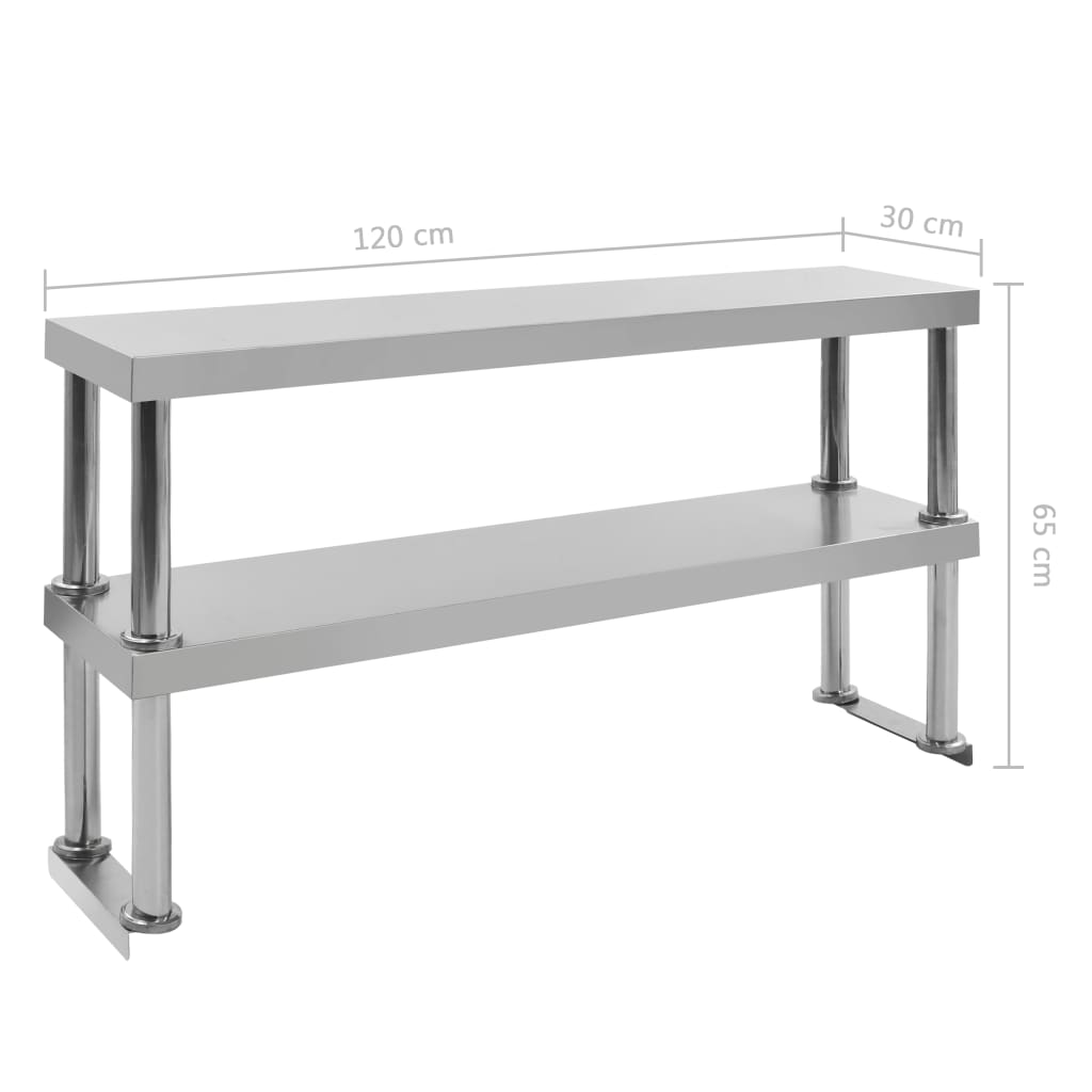 vidaXL Półka nad blat roboczy, 2 poziomy 120x30x65 cm, stal nierdzewna
