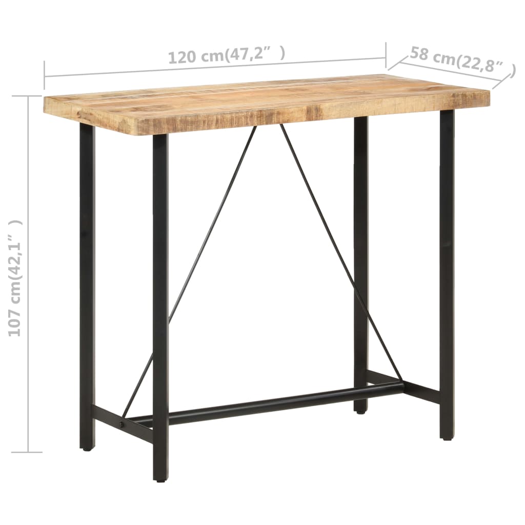 vidaXL Stolik barowy, 120x58x107 cm, surowe drewno mango