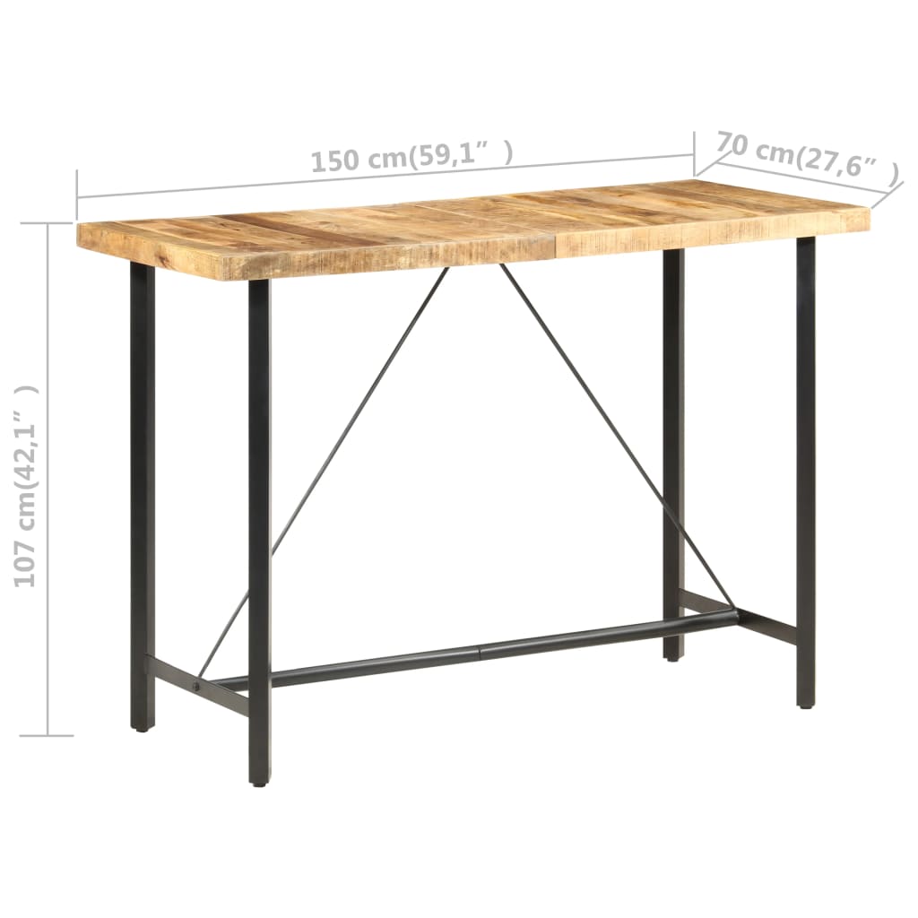 vidaXL Stolik barowy, 150x70x107 cm, surowe drewno mango