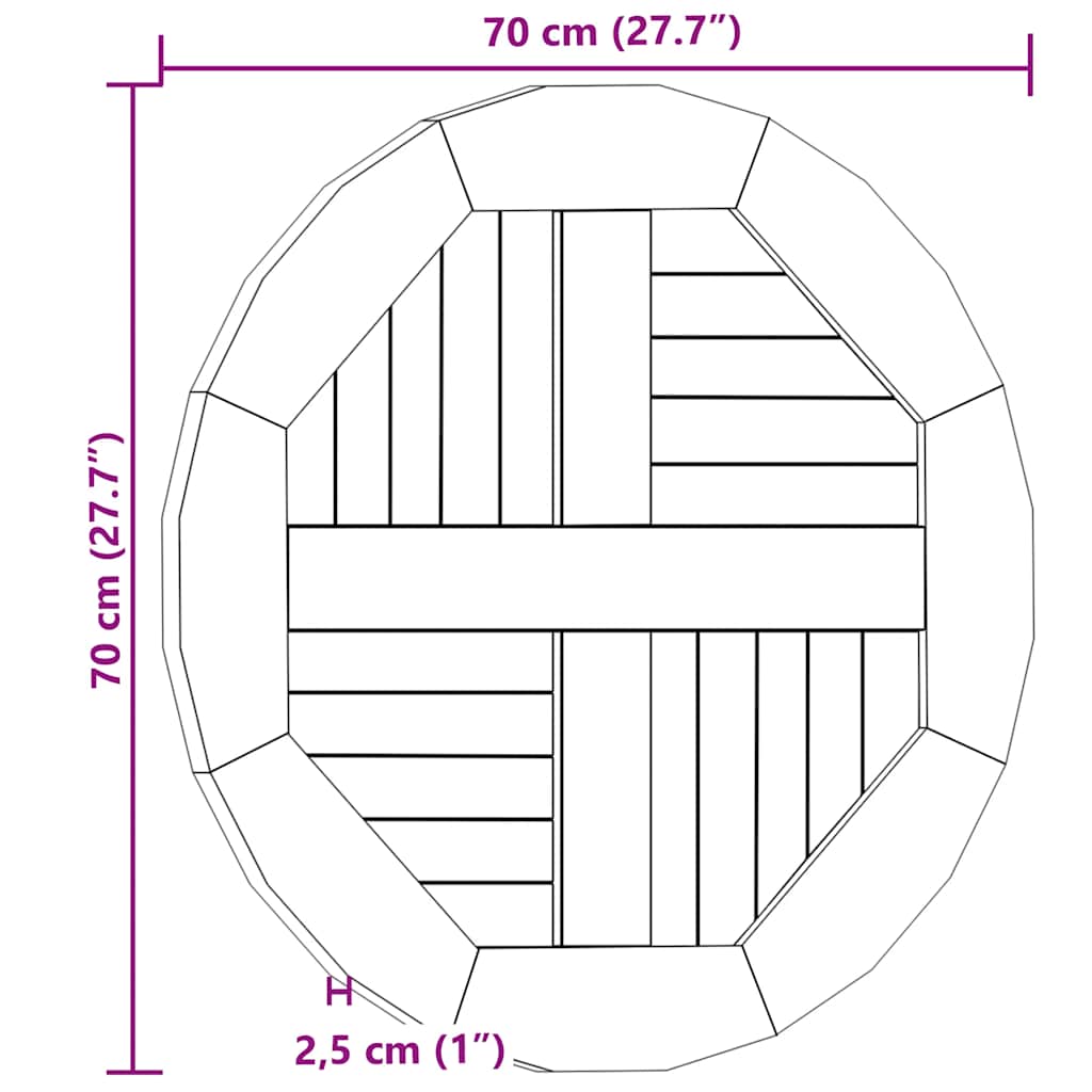 vidaXL Blat stołu, lite drewno tekowe, okrągły, 2,5 cm, 70 cm