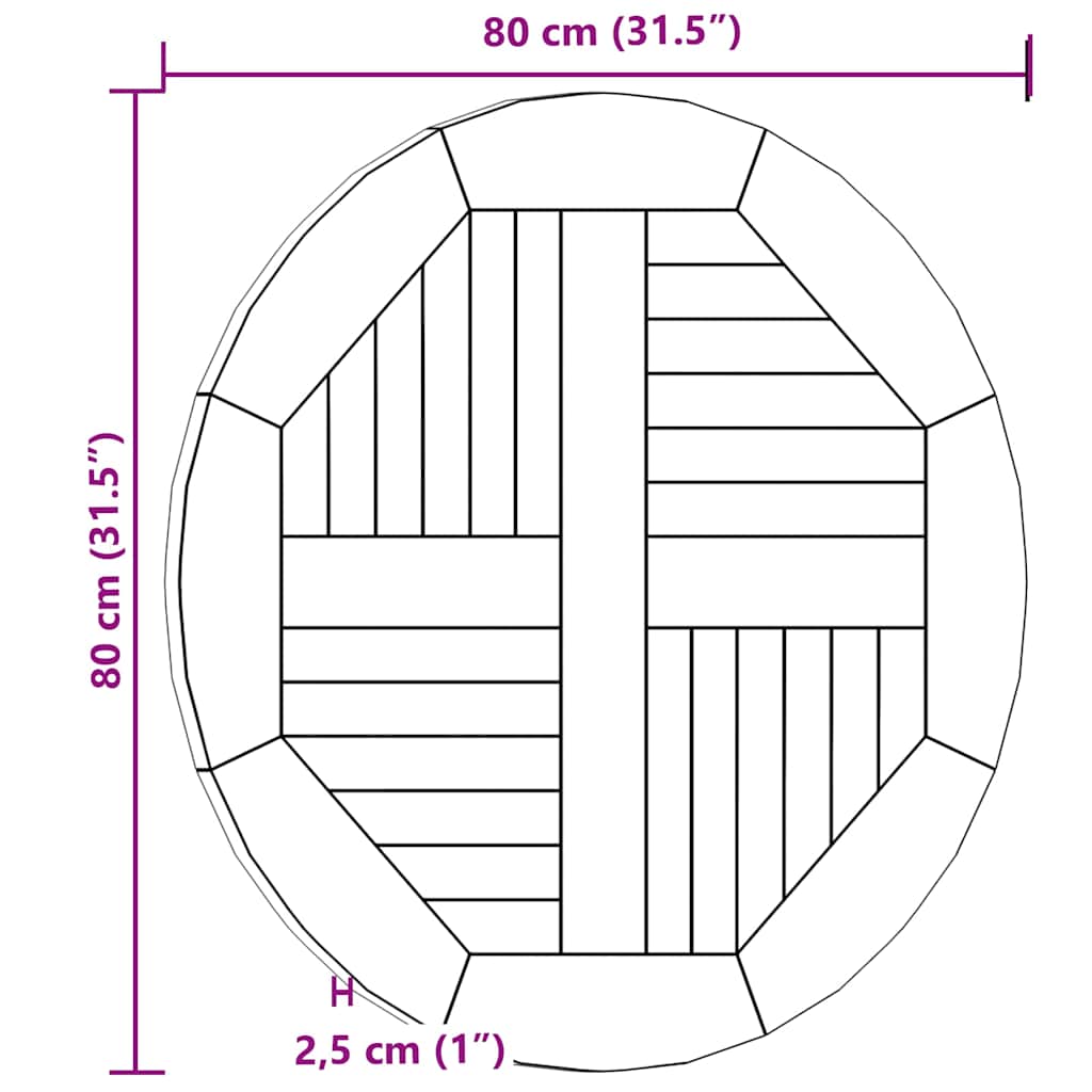 vidaXL Blat stołu, lite drewno tekowe, okrągły, 2,5 cm, 80 cm