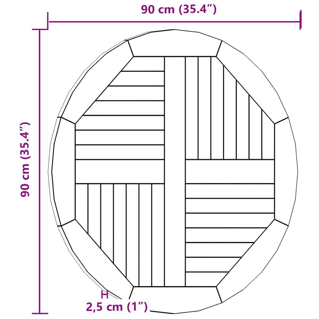 vidaXL Blat stołu, lite drewno tekowe, okrągły, 2,5 cm, 90 cm