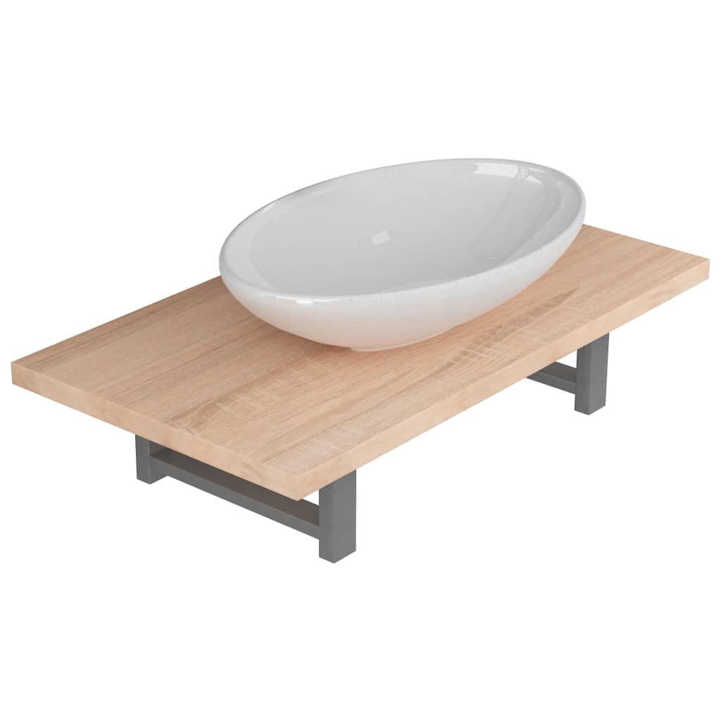 vidaXL Dwuczęściowy zestaw mebli do łazienki, ceramiczny, dębowy