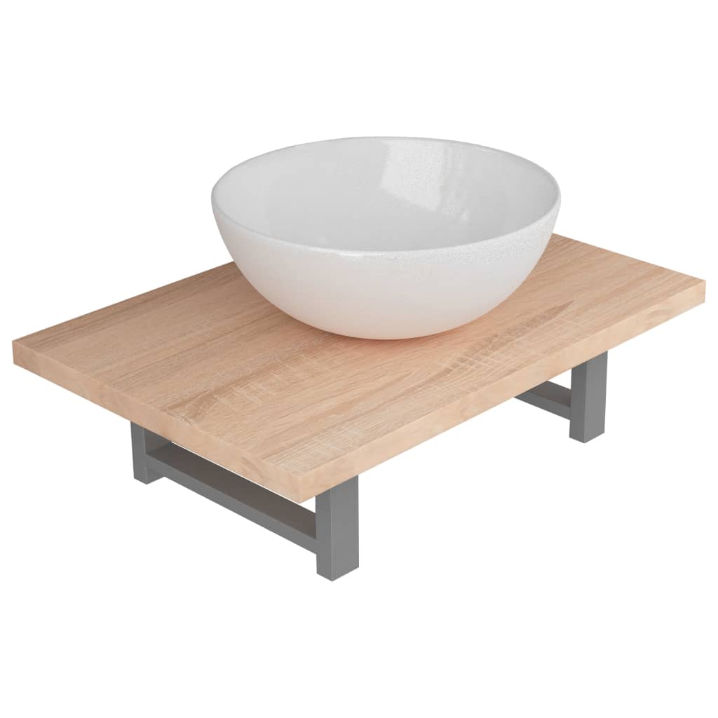 vidaXL Dwuczęściowy zestaw mebli do łazienki, ceramiczny, dębowy