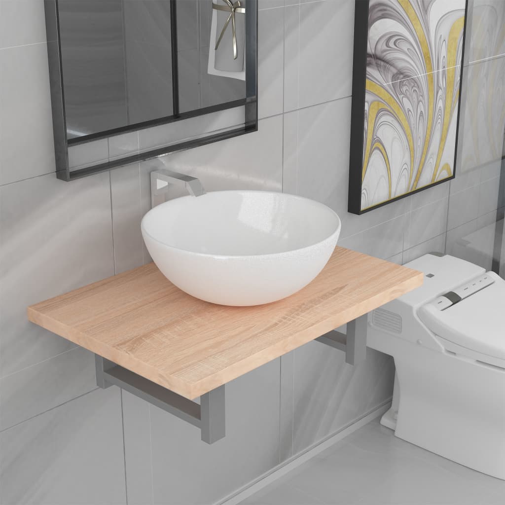 vidaXL Dwuczęściowy zestaw mebli do łazienki, ceramiczny, dębowy