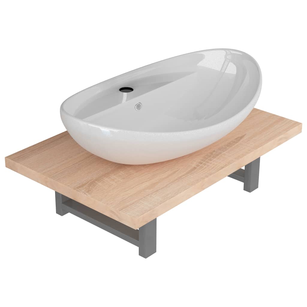 vidaXL Dwuczęściowy zestaw mebli do łazienki, ceramiczny, dębowy