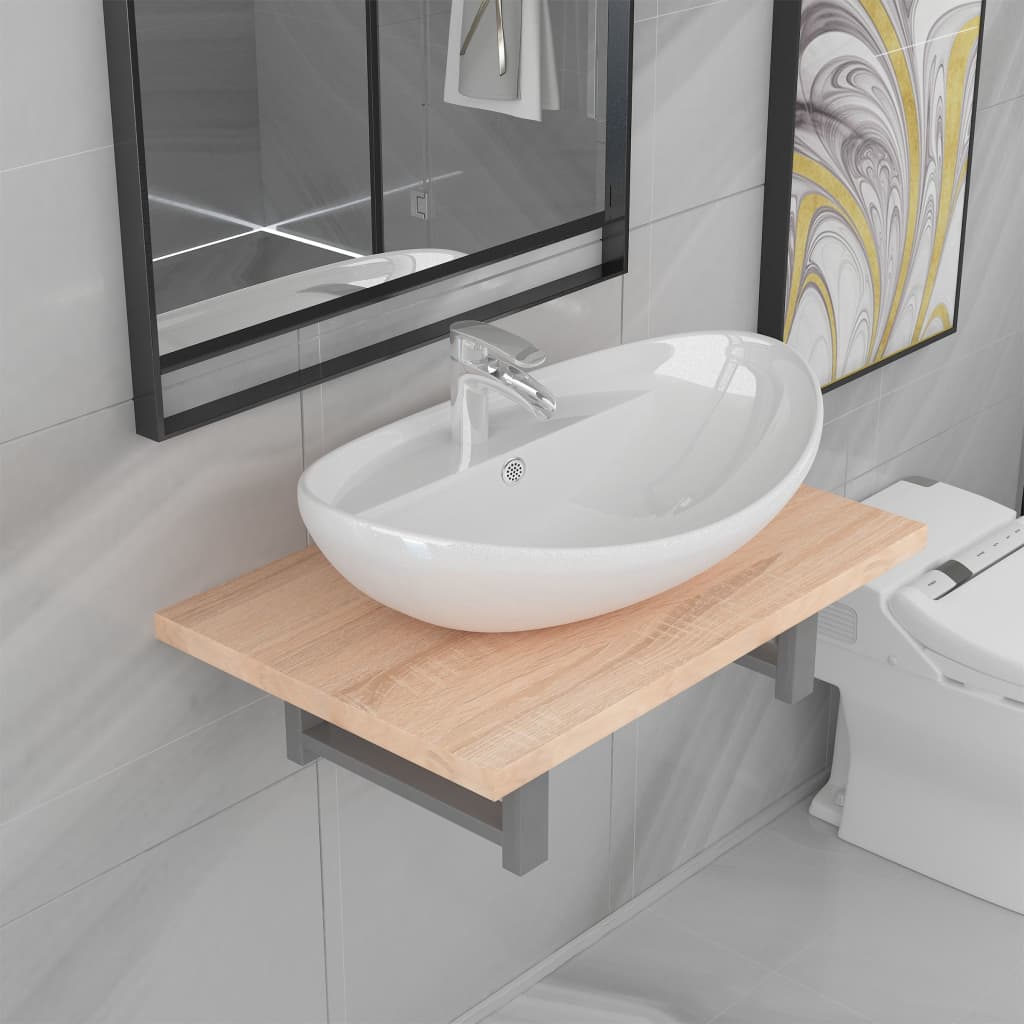 vidaXL Dwuczęściowy zestaw mebli do łazienki, ceramiczny, dębowy