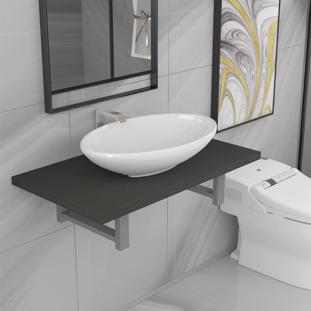 vidaXL Dwuczęściowy zestaw mebli do łazienki, ceramiczny, szary