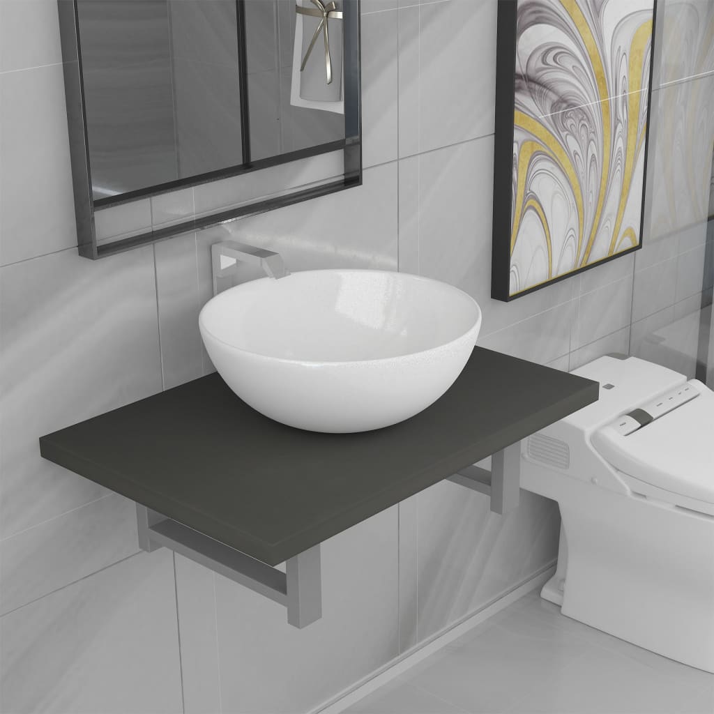 vidaXL Dwuczęściowy zestaw mebli do łazienki, ceramiczny, szary