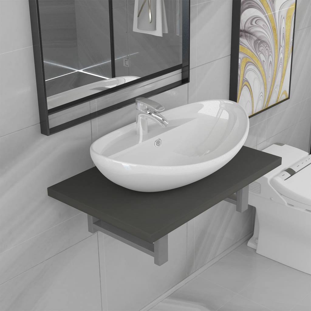 vidaXL Dwuczęściowy zestaw mebli do łazienki, ceramiczny, szary