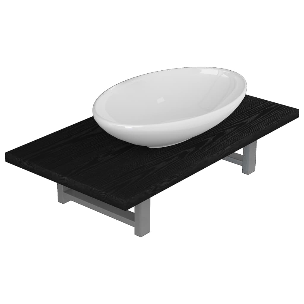 vidaXL Dwuczęściowy zestaw mebli do łazienki, ceramiczny, czarny