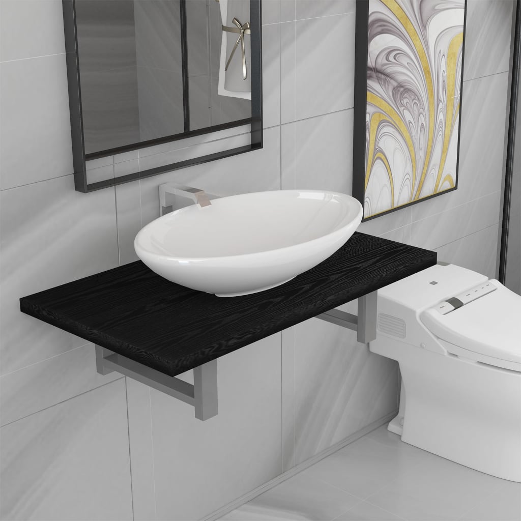 vidaXL Dwuczęściowy zestaw mebli do łazienki, ceramiczny, czarny