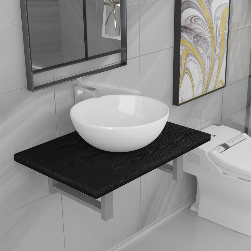 vidaXL Dwuczęściowy zestaw mebli do łazienki, ceramiczny, czarny