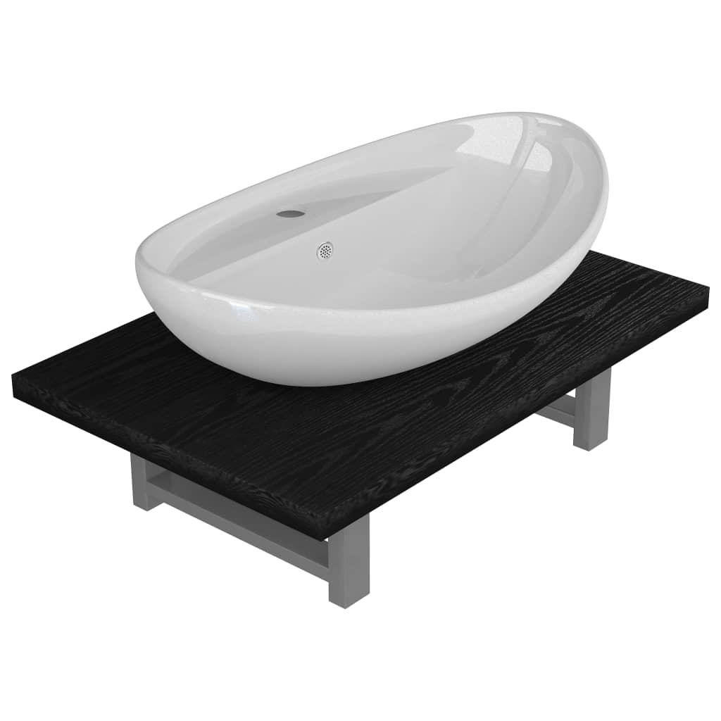 vidaXL Dwuczęściowy zestaw mebli do łazienki, ceramiczny, czarny