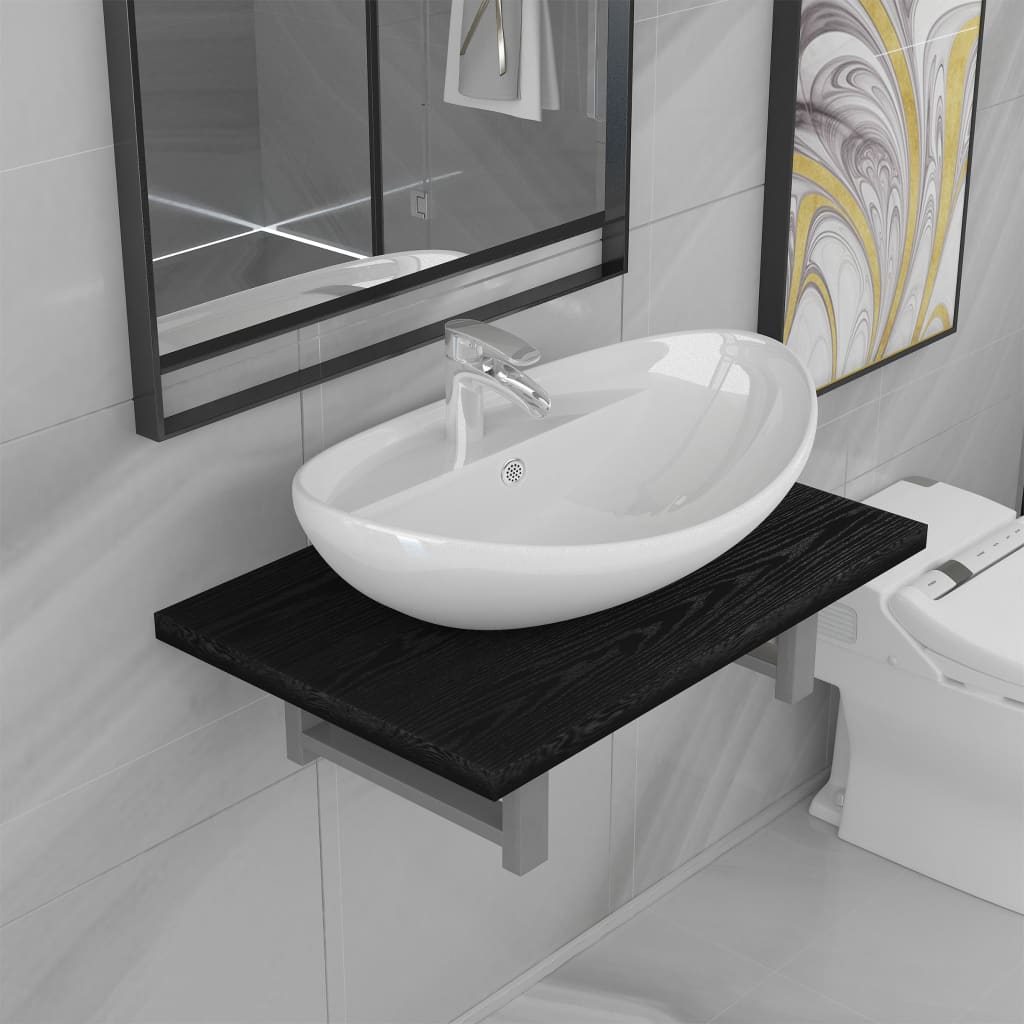 vidaXL Dwuczęściowy zestaw mebli do łazienki, ceramiczny, czarny