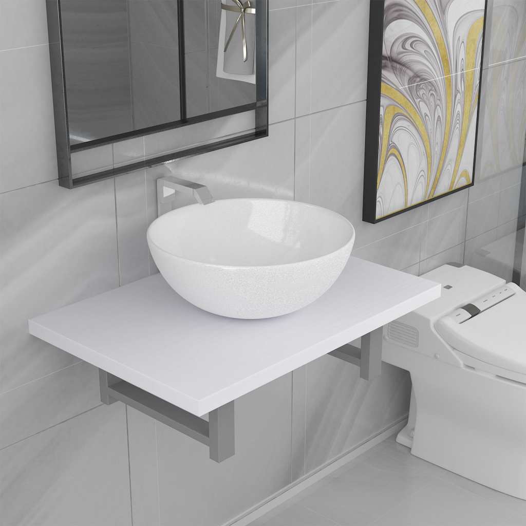 vidaXL Dwuczęściowy zestaw mebli do łazienki, ceramiczny, biały