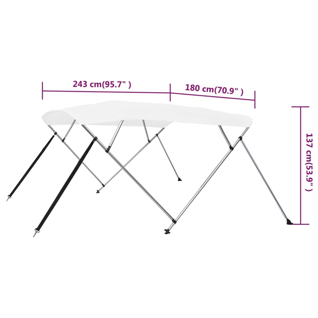 vidaXL Bimini, daszek do łodzi, 4 pałąki, biały, 243x180x137 cm