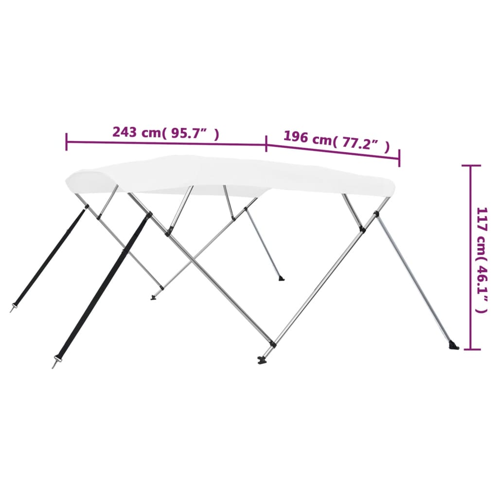 vidaXL Bimini, daszek do łodzi, 4 pałąki, biały, 243x196x137 cm