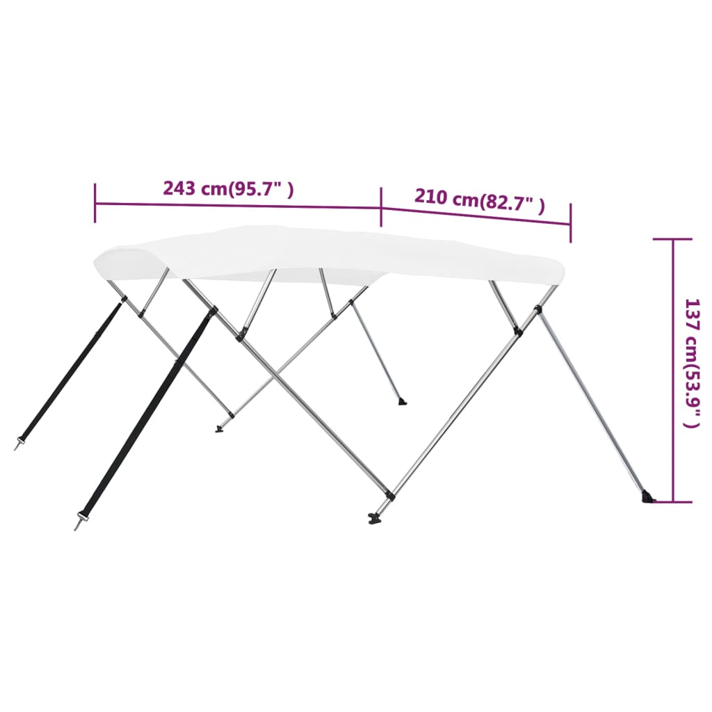 vidaXL Bimini, daszek do łodzi, 4 pałąki, biały, 243x210x137 cm