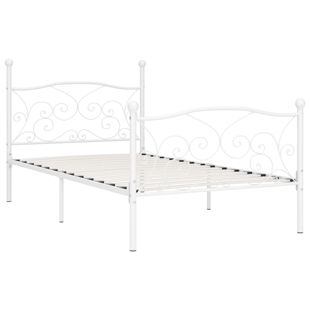 vidaXL Rama łóżka ze stelażem z listw, biała, metalowa, 90 x 200 cm