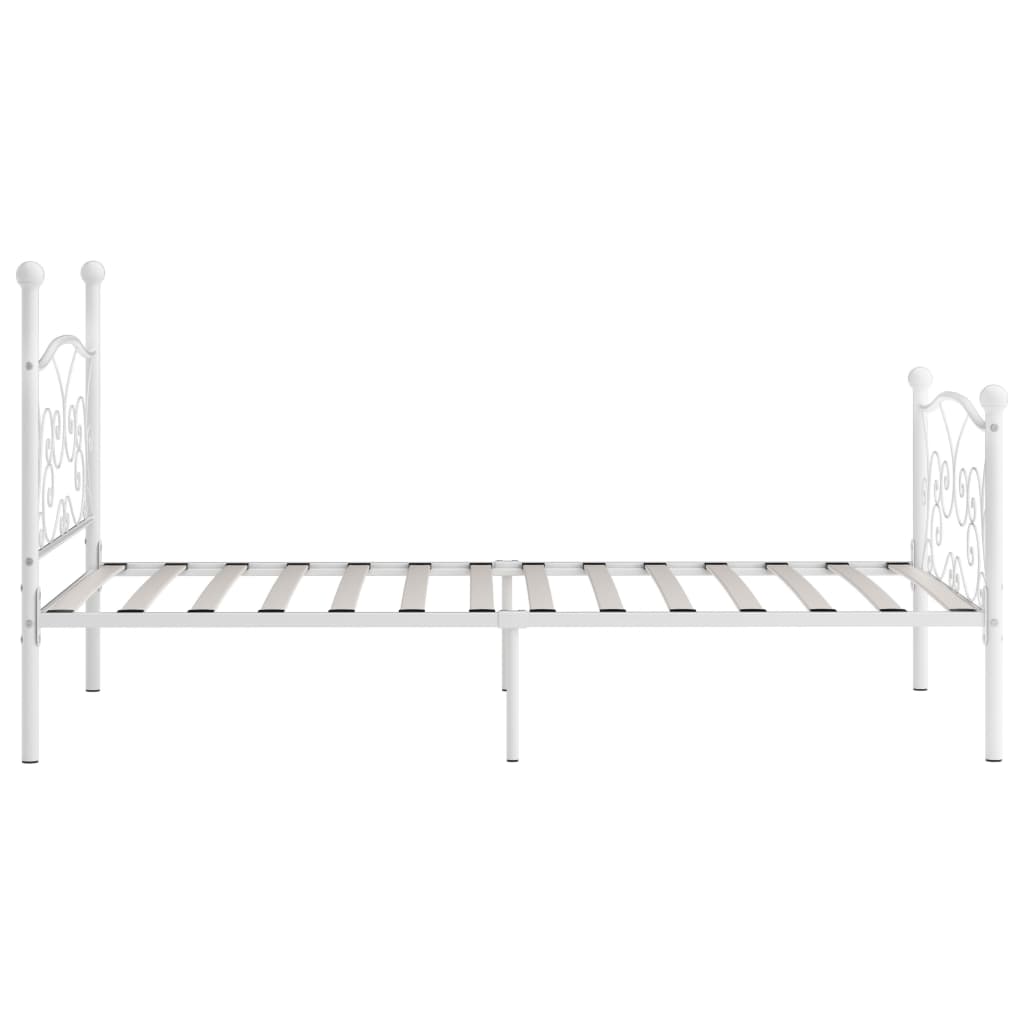 vidaXL Rama łóżka ze stelażem z listw, biała, metalowa, 100 x 200 cm