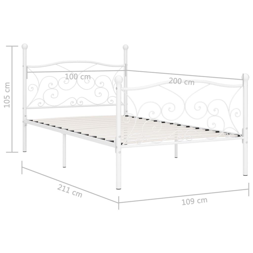 vidaXL Rama łóżka ze stelażem z listw, biała, metalowa, 100 x 200 cm
