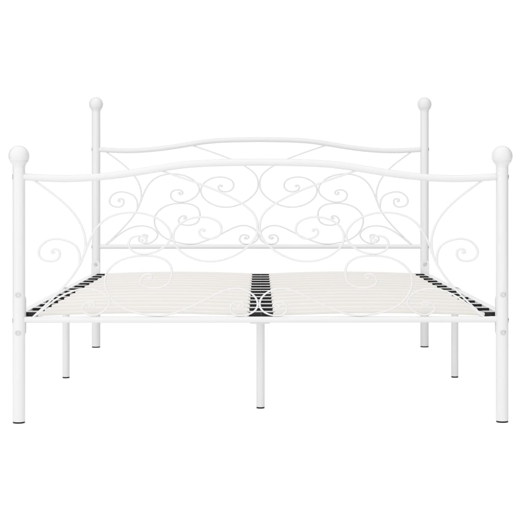 vidaXL Rama łóżka ze stelażem z listw, biała, metalowa, 120 x 200 cm