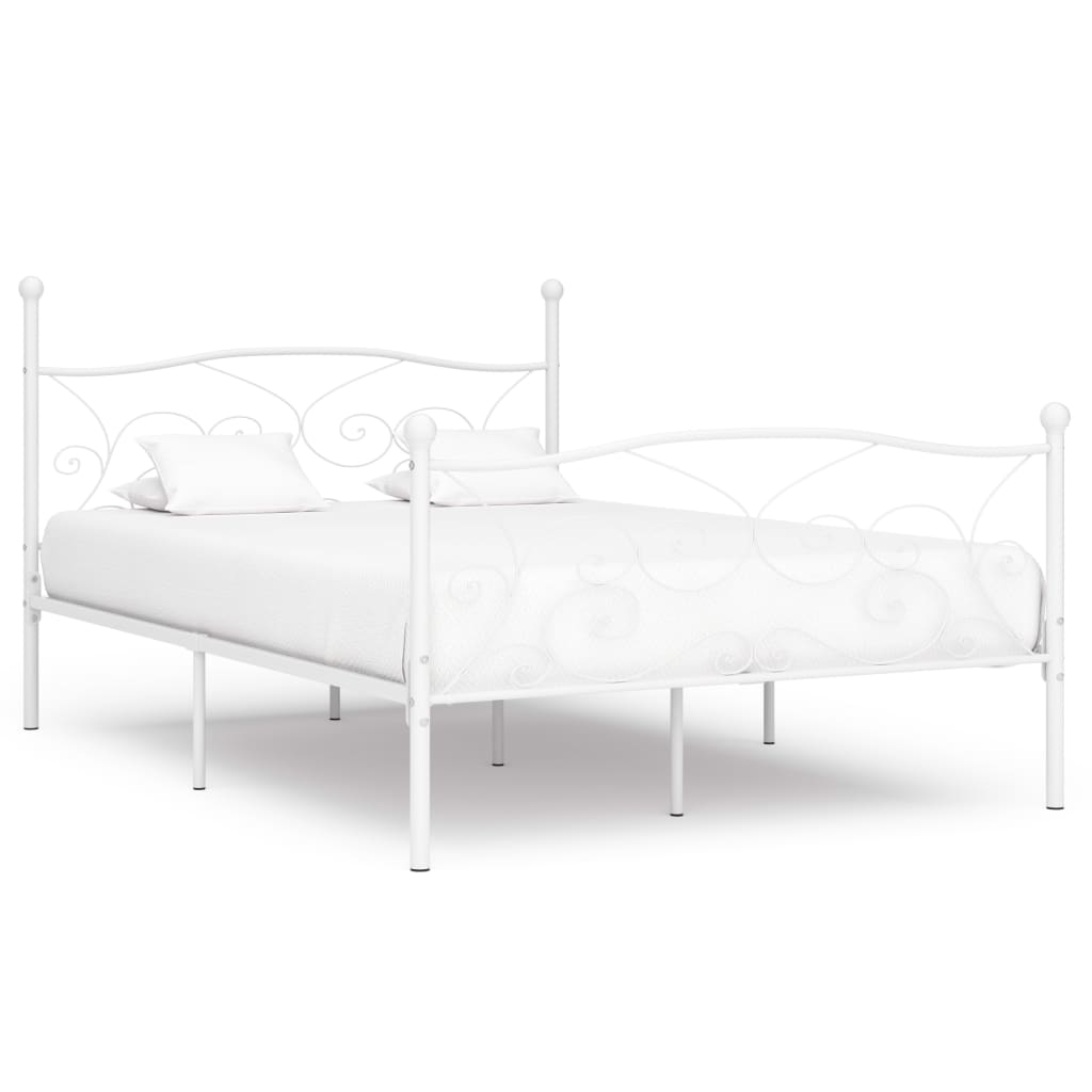 vidaXL Rama łóżka ze stelażem z listw, biała, metalowa, 160 x 200 cm