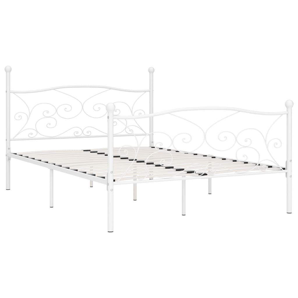 vidaXL Rama łóżka ze stelażem z listw, biała, metalowa, 160 x 200 cm