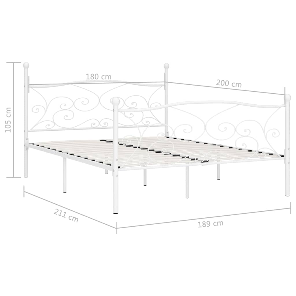 vidaXL Rama łóżka ze stelażem z listw, biała, metalowa, 180 x 200 cm
