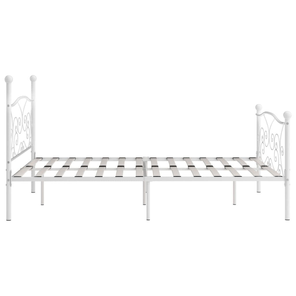 vidaXL Rama łóżka ze stelażem z listw, biała, metalowa, 200 x 200 cm