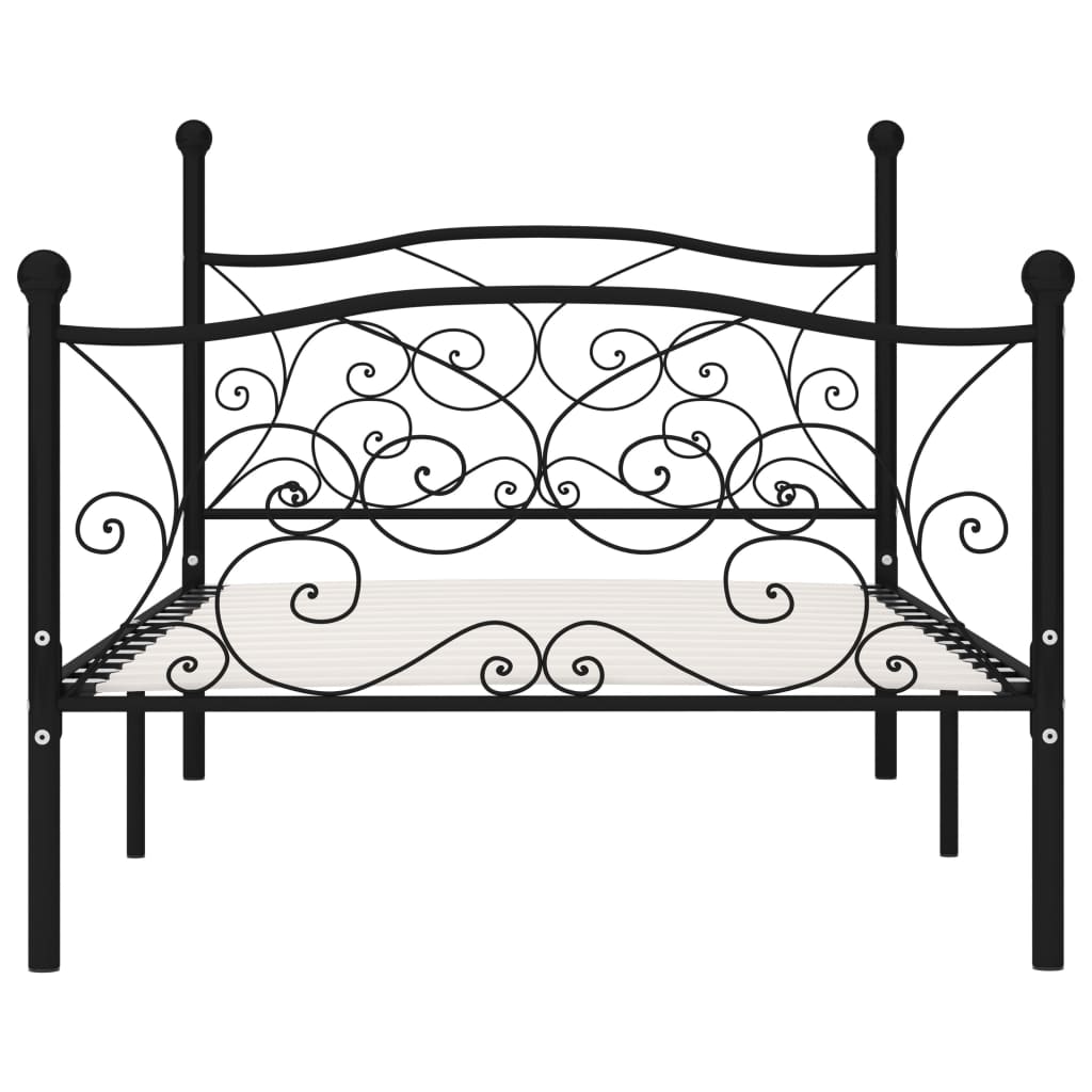 vidaXL Rama łóżka ze stelażem z listw, czarna, metalowa, 100 x 200 cm