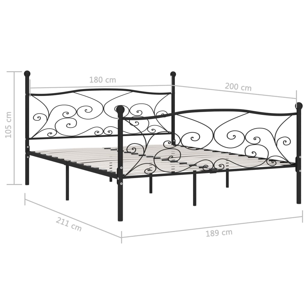 vidaXL Rama łóżka ze stelażem z listw, czarna, metalowa, 180 x 200 cm