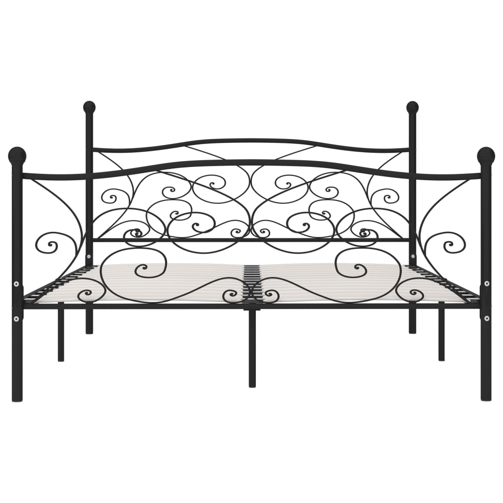 vidaXL Rama łóżka ze stelażem z listw, czarna, metalowa, 200 x 200 cm